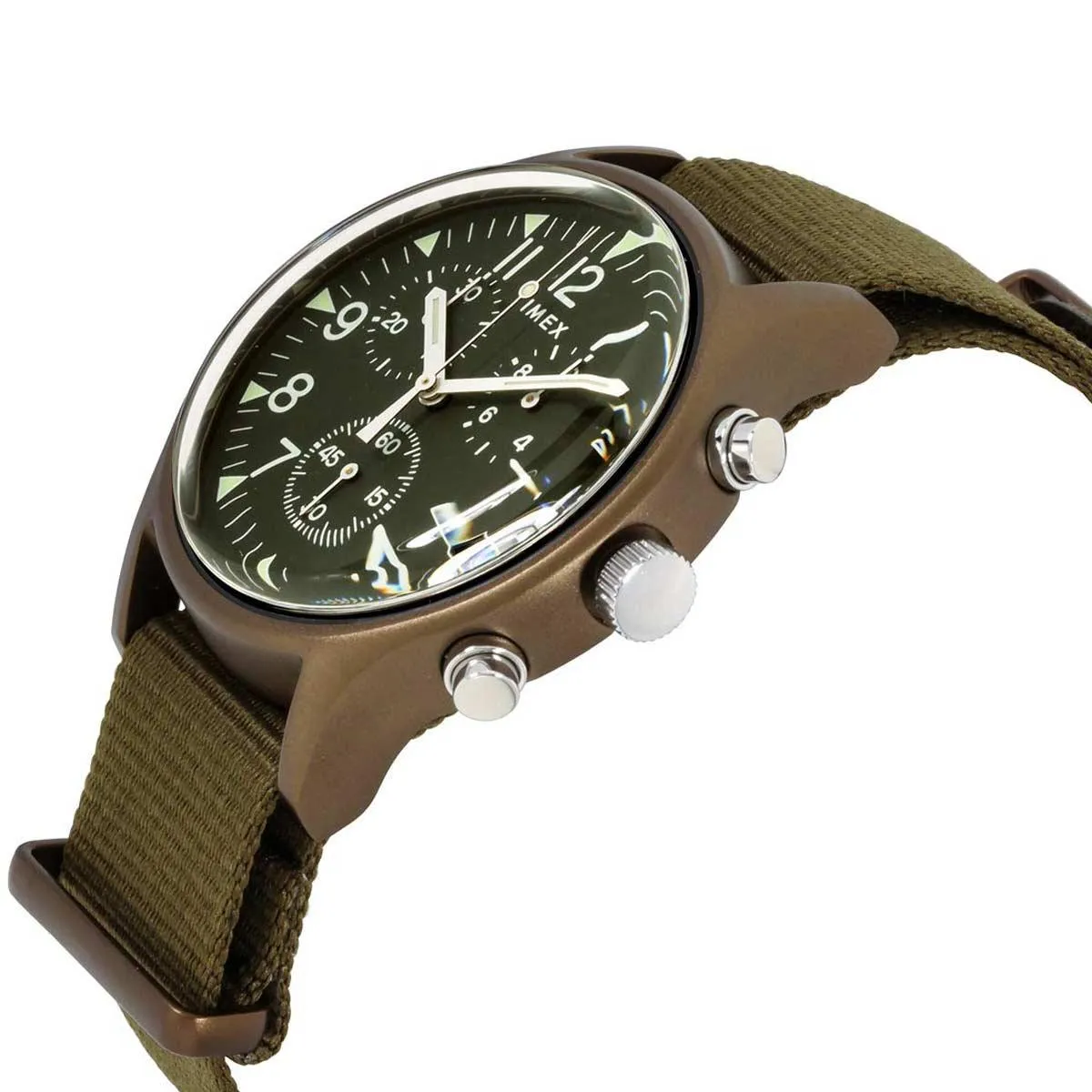 Timex Men's Chronograph Watch - MK1 Green Dial Green Nylon Strap | TW2R67800VQ Timex Watches