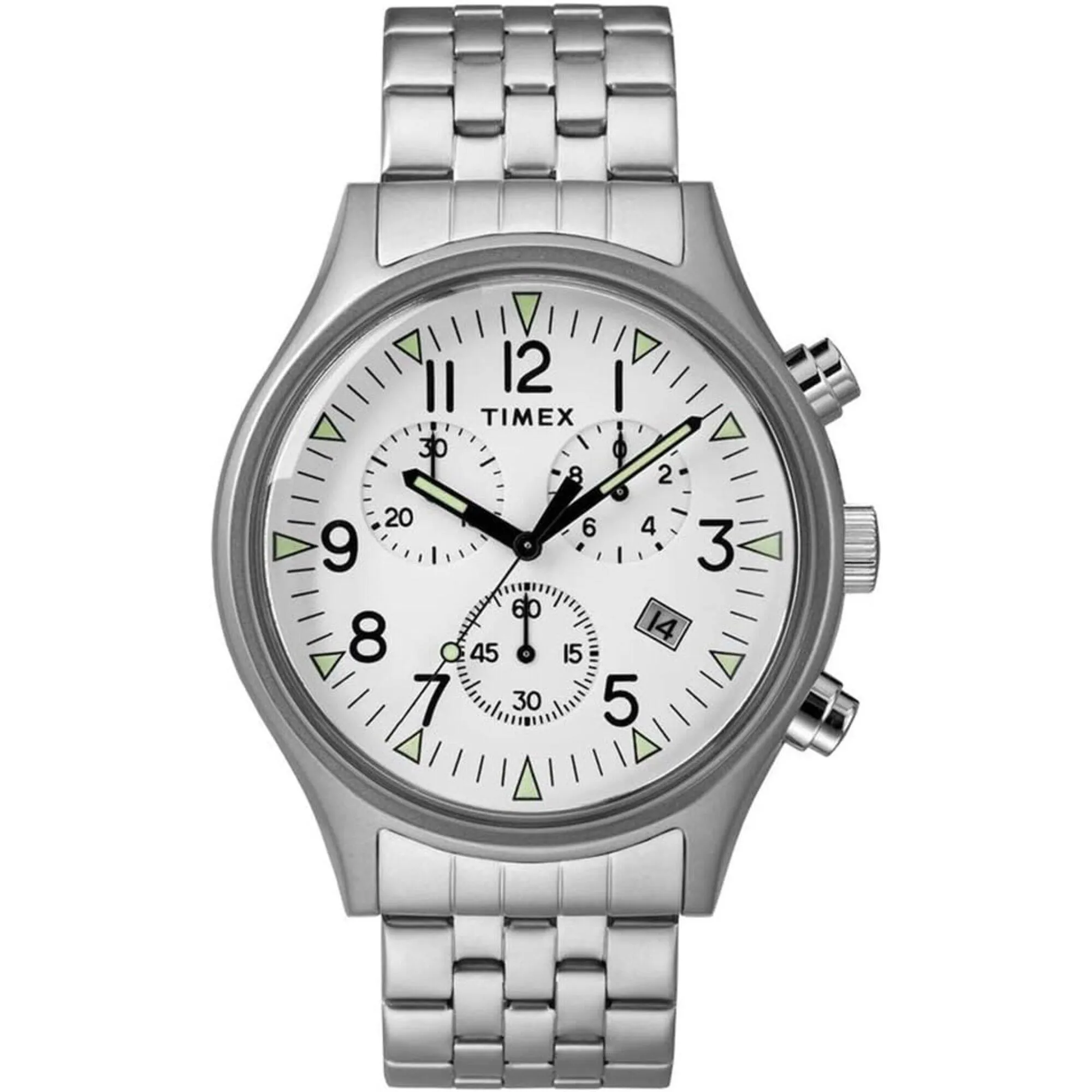Timex Men's Chronograph Watch - MK1 White Dial Silver Tone Bracelet | TW2R68900VQ Timex Watches