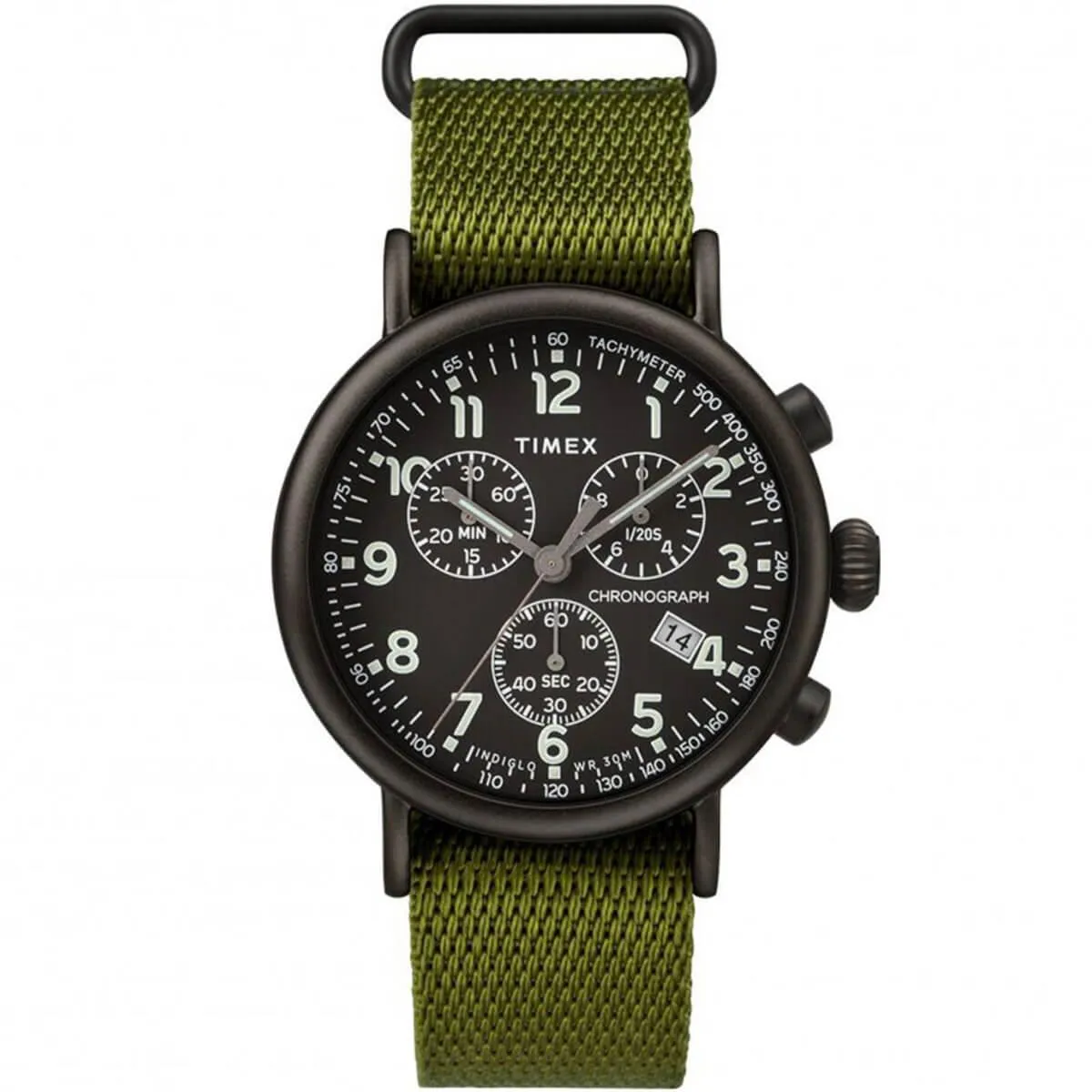 Timex Men's Chronograph Watch - Standard Black Dial Green Strap | TW2T21400VQ Timex Watches