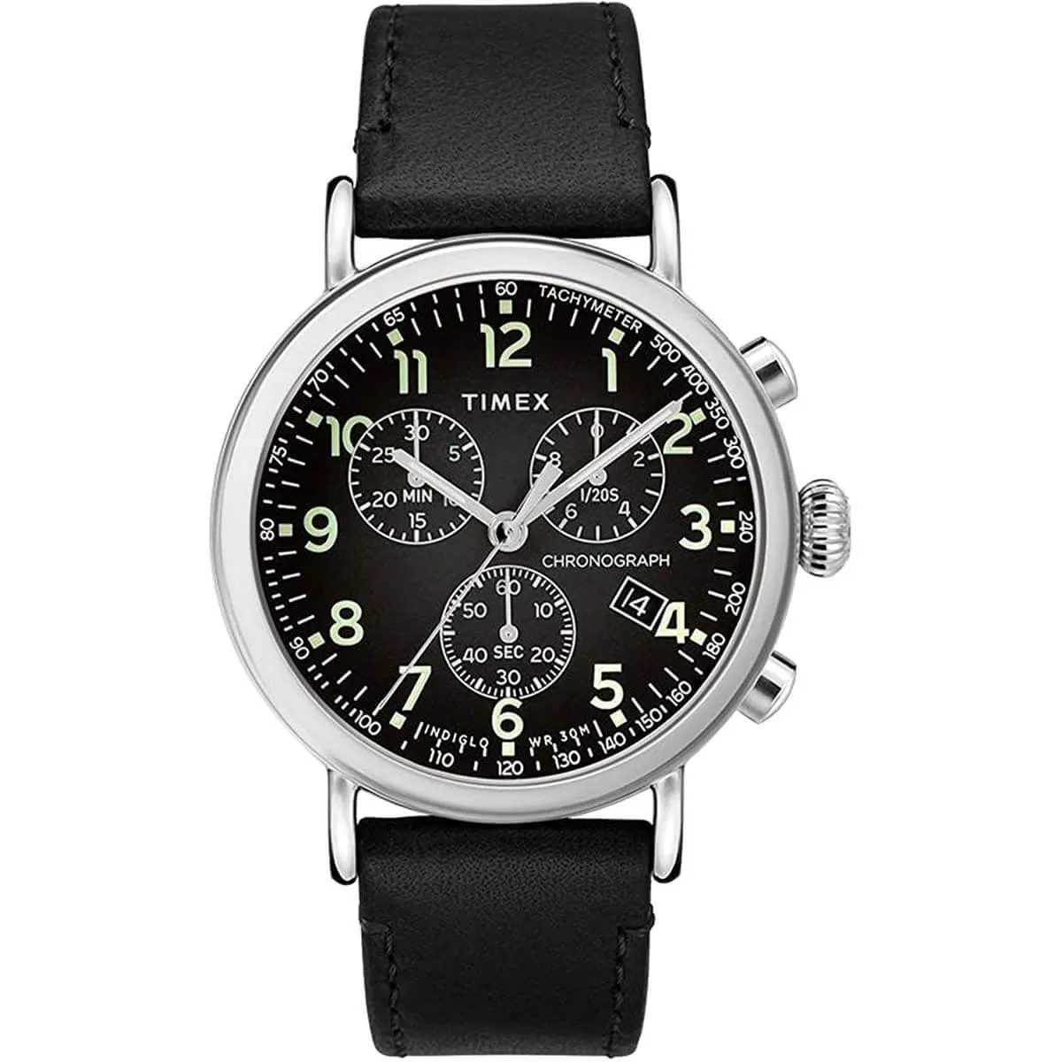 Timex Men's Chronograph Watch - Standard Black Dial Leather Strap | TW2T21100VQ Timex Watches