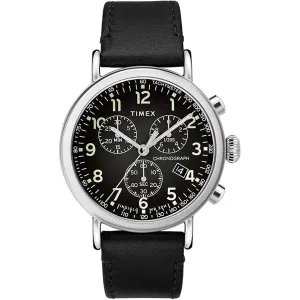 Timex Men's Chronograph Watch - Standard Black Dial Leather Strap | TW2T21100VQ Timex Watches