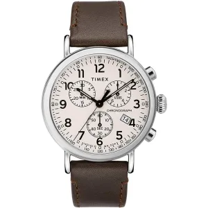 Timex Men's Chronograph Watch - Standard Cream Dial Leather Strap | TW2T21000VQ Timex Watches