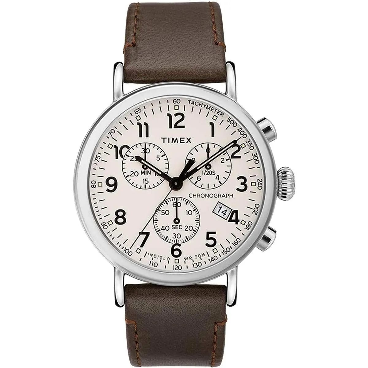 Timex Men's Chronograph Watch - Standard Cream Dial Leather Strap | TW2T21000VQ Timex Watches