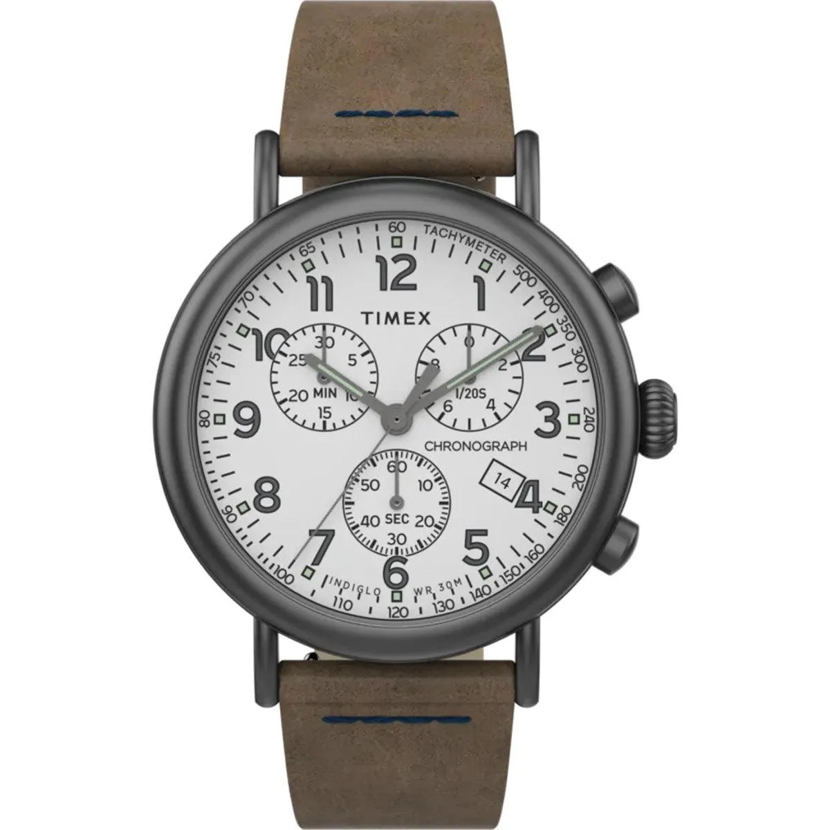 Timex Men's Chronograph Watch - Standard White Dial Brown Strap | TW2T69000VQ Timex Watches