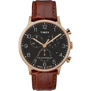 Timex Men's Chronograph Watch - Waterbury Black Dial Brown Strap | TW2R71600VQ Timex Watches