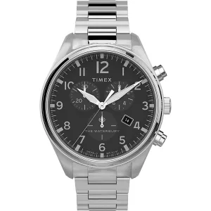 Timex Men's Chronograph Watch - Waterbury Black Dial Silver Bracelet | TW2T70300VQ Timex Watches