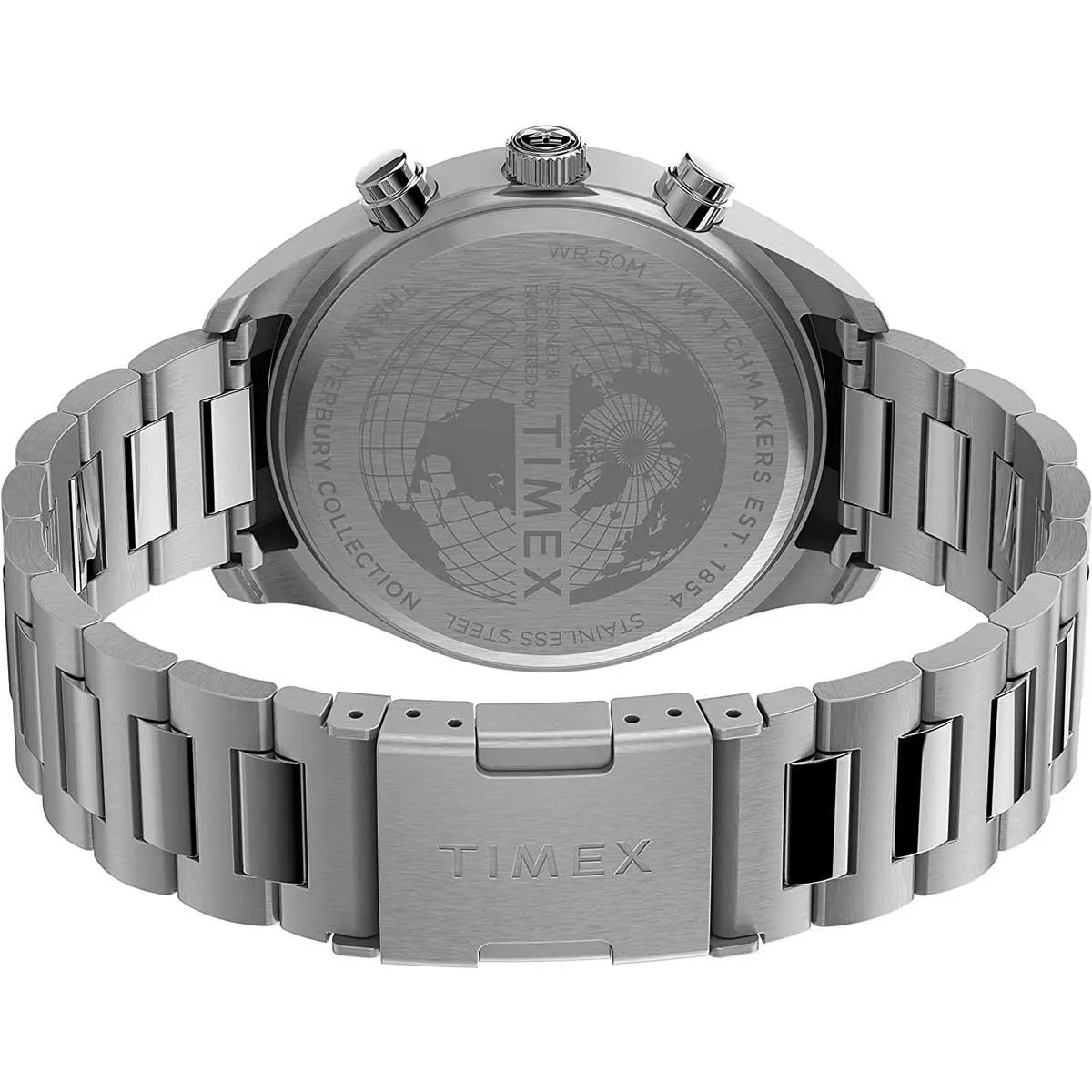 Timex Men's Chronograph Watch - Waterbury Black Dial Silver Bracelet | TW2T70300VQ Timex Watches