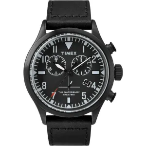 Timex Men's Chronograph Watch - Waterbury Black Leather Strap | TW2R12700VQ Timex Watches