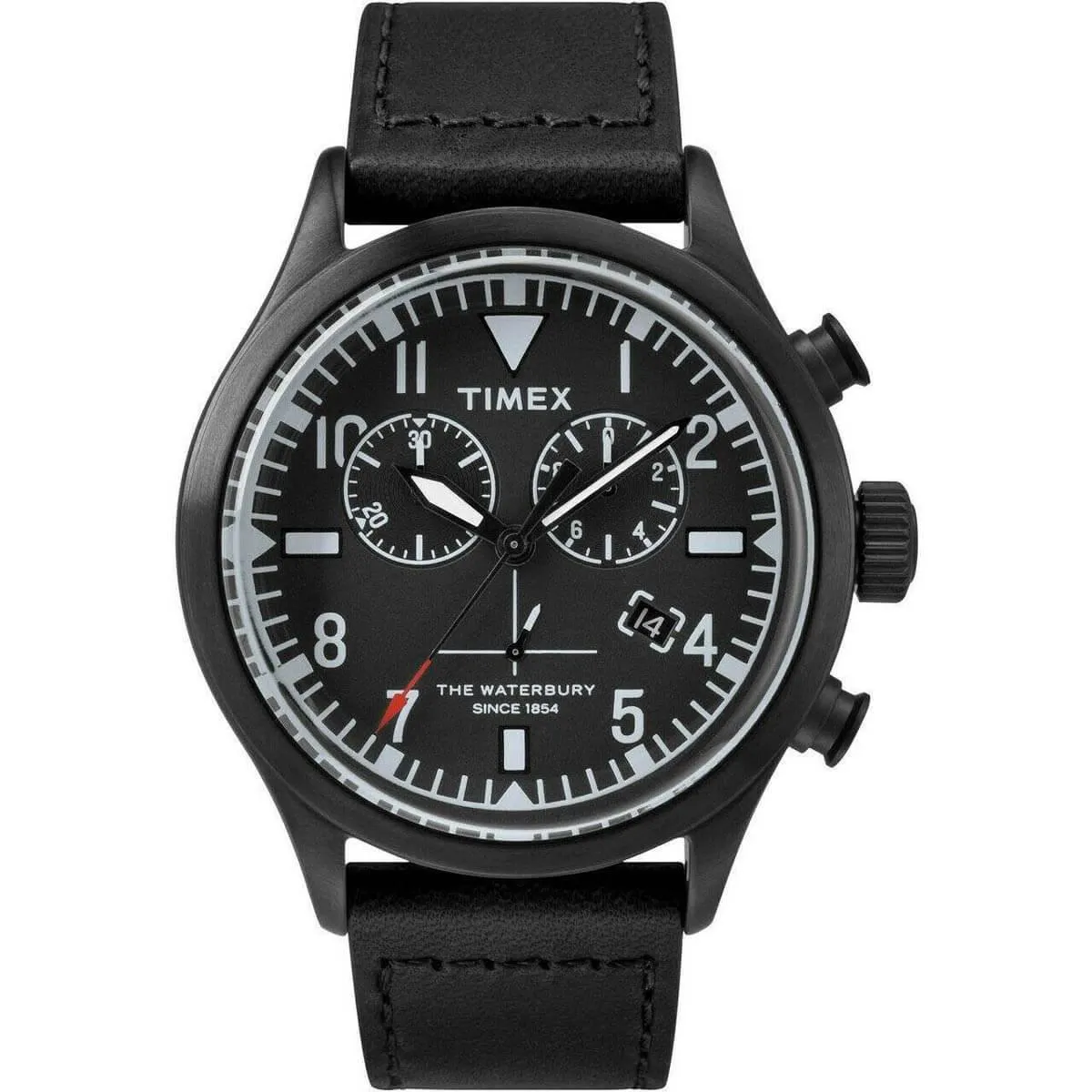 Timex Men's Chronograph Watch - Waterbury Black Leather Strap | TW2R12700VQ Timex Watches