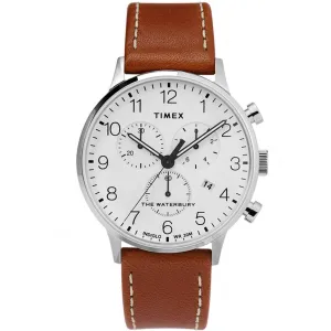 Timex Men's Chronograph Watch - Waterbury Brown Leather Strap | TW2T28000VQ Timex Watches