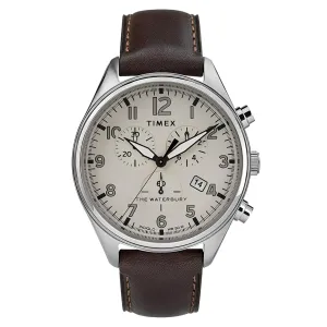 Timex Men's Chronograph Watch - Waterbury Cream Dial Leather Strap | TW2R88200 Timex Watches
