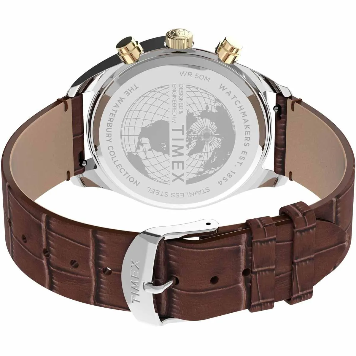 Timex Men's Chronograph Watch - Waterbury Cream Dial Leather Strap | TW2U04500VQ Timex Watches