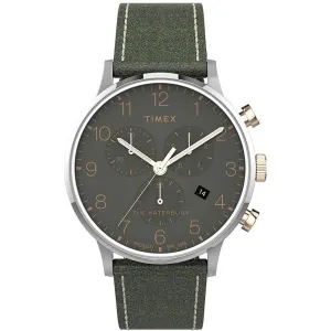 Timex Men's Chronograph Watch - Waterbury Green Dial Leather Strap | TW2T71400VQ Timex Watches