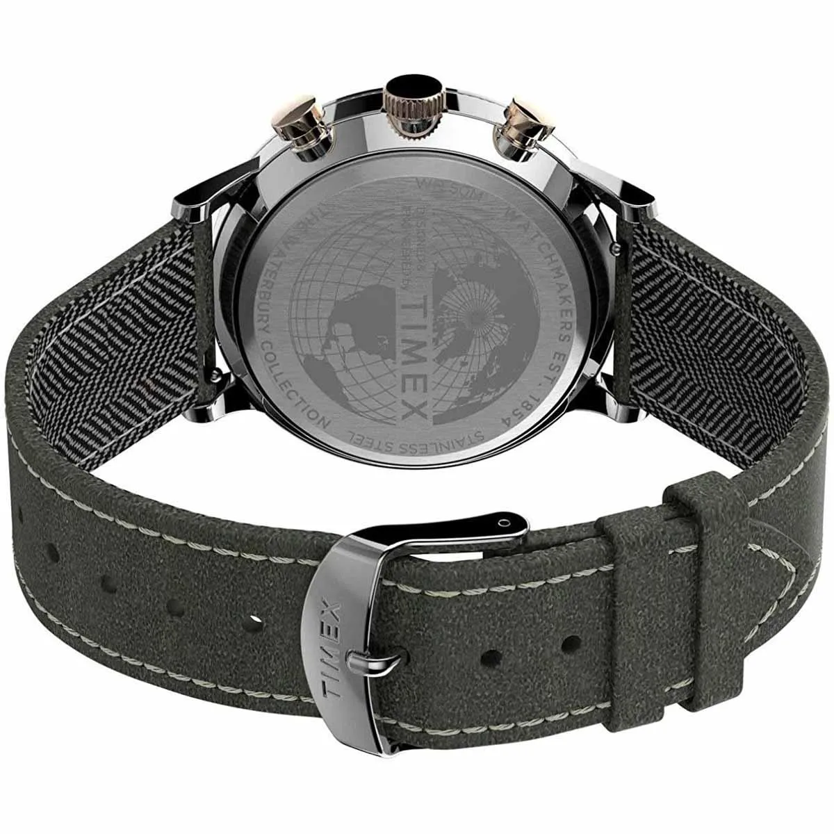 Timex Men's Chronograph Watch - Waterbury Green Dial Leather Strap | TW2T71400VQ Timex Watches