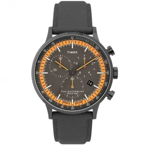 Timex Men's Chronograph Watch - Waterbury Grey Dial Leather Strap | TW2U04900VQ Timex Watches