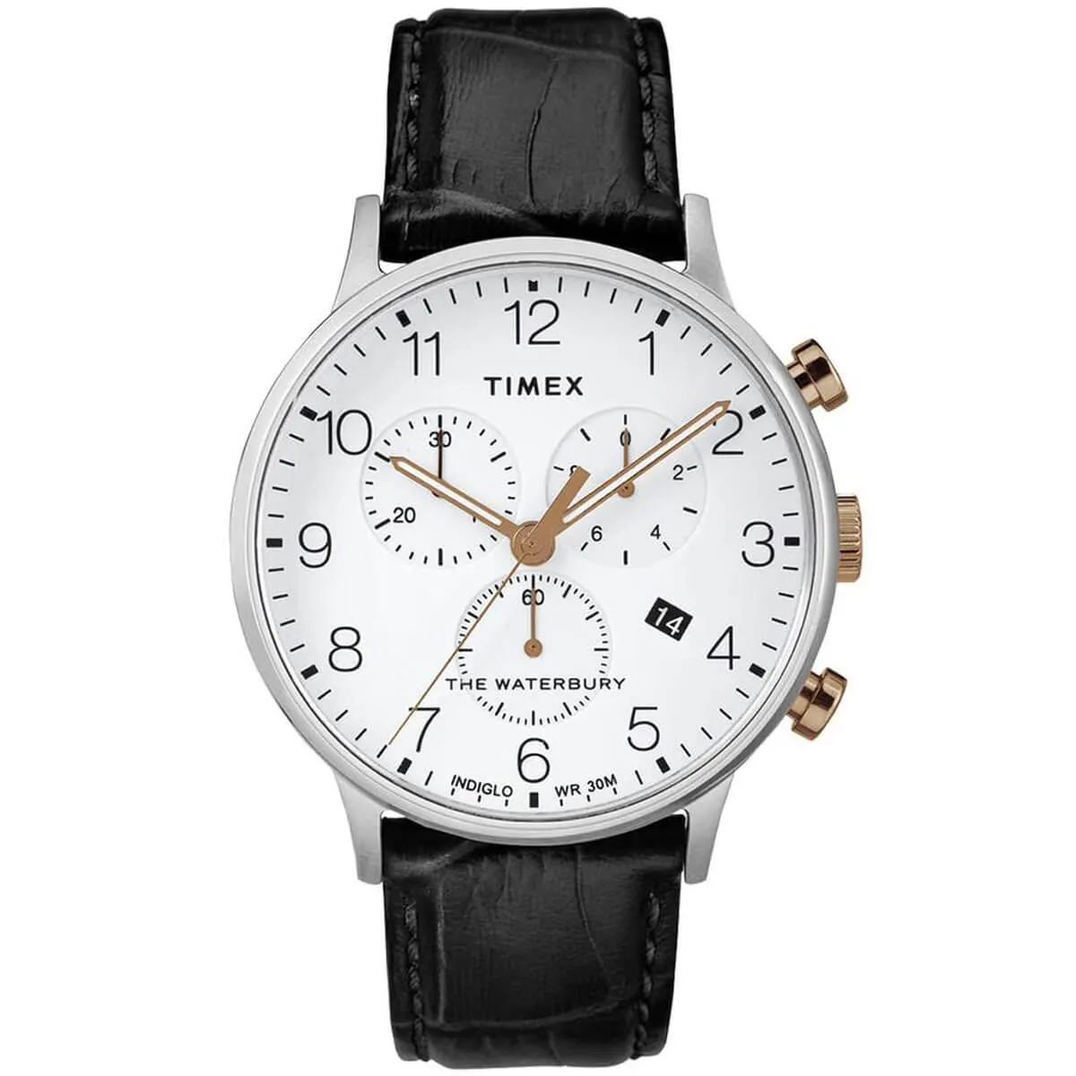 Timex Men's Chronograph Watch - Waterbury White Dial Black Strap | TW2R71700VQ Timex Watches