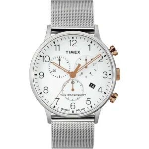 Timex Men's Chronograph Watch - Waterbury White Dial Mesh Bracelet | TW2T36700VQ Timex Watches