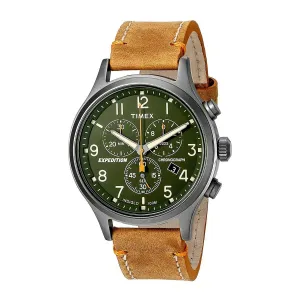 Timex Men's Leather Strap Watch - Expedition Scout Chrono Green Dial | TW4B04400JV Timex Watches