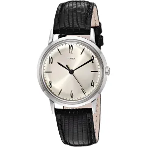 Timex Men's Mechanical Watch - Marlin Silver Dial Black Leather Strap | TW2R47900ZV Timex Watches