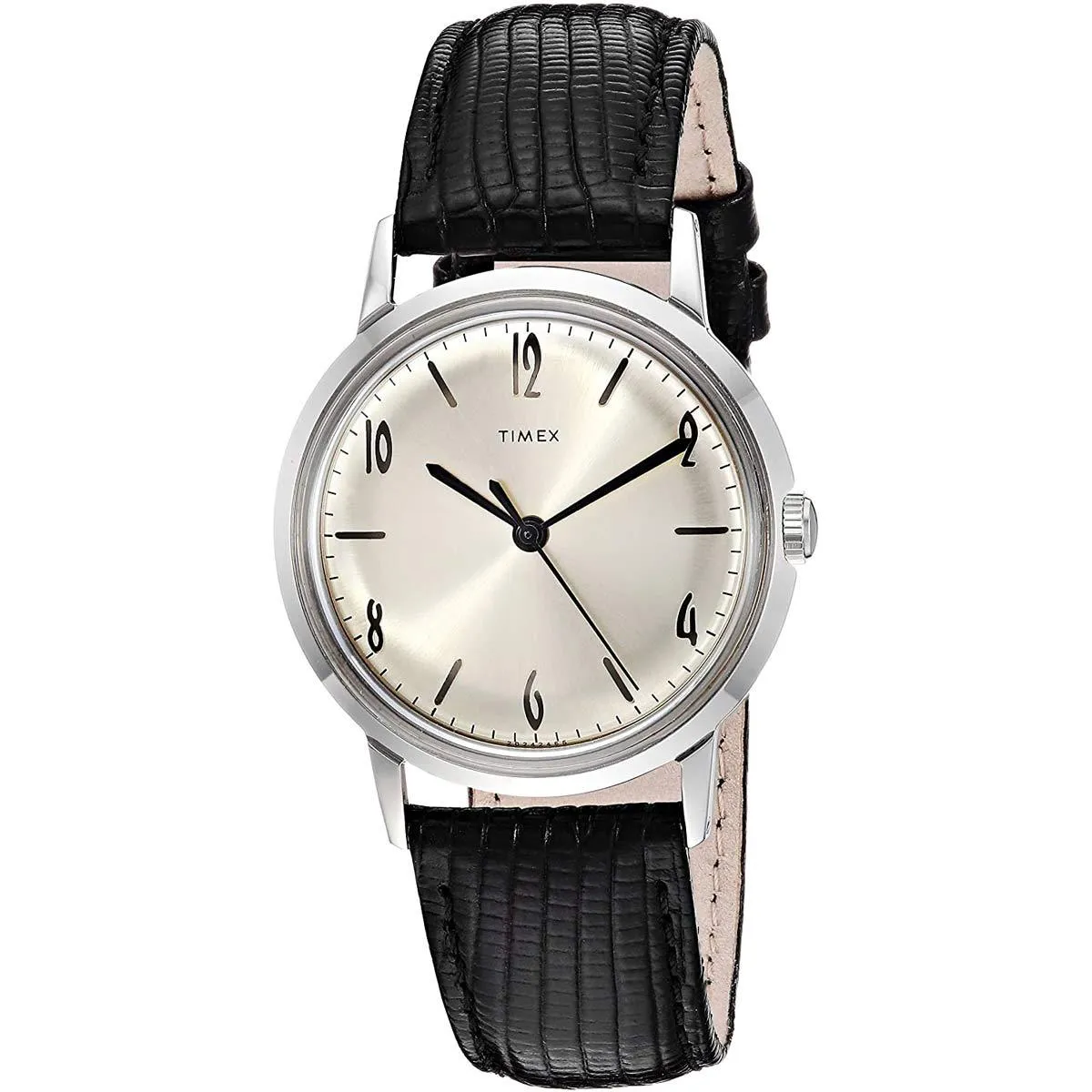 Timex Men's Mechanical Watch - Marlin Silver Dial Black Leather Strap | TW2R47900ZV Timex Watches