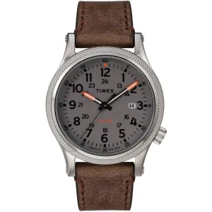 Timex Men's Quartz Watch - Allied Grey Dial Brown Leather Strap | TW2T33300VQ Timex Watches