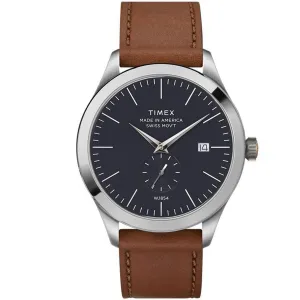 Timex Men's Quartz Watch - American Documents Blue Dial Leather Strap | TW2R82900US Timex Watches
