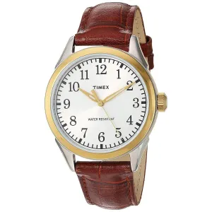 Timex Men's Quartz Watch - Briarwood Terrace Silver Tone Dial Brown Strap | TW2P99500 Timex Watches