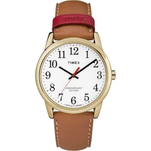 Timex Men's Quartz Watch - Easy Reader White Dial Brown Leather Strap | TW2R40100 Timex Watches