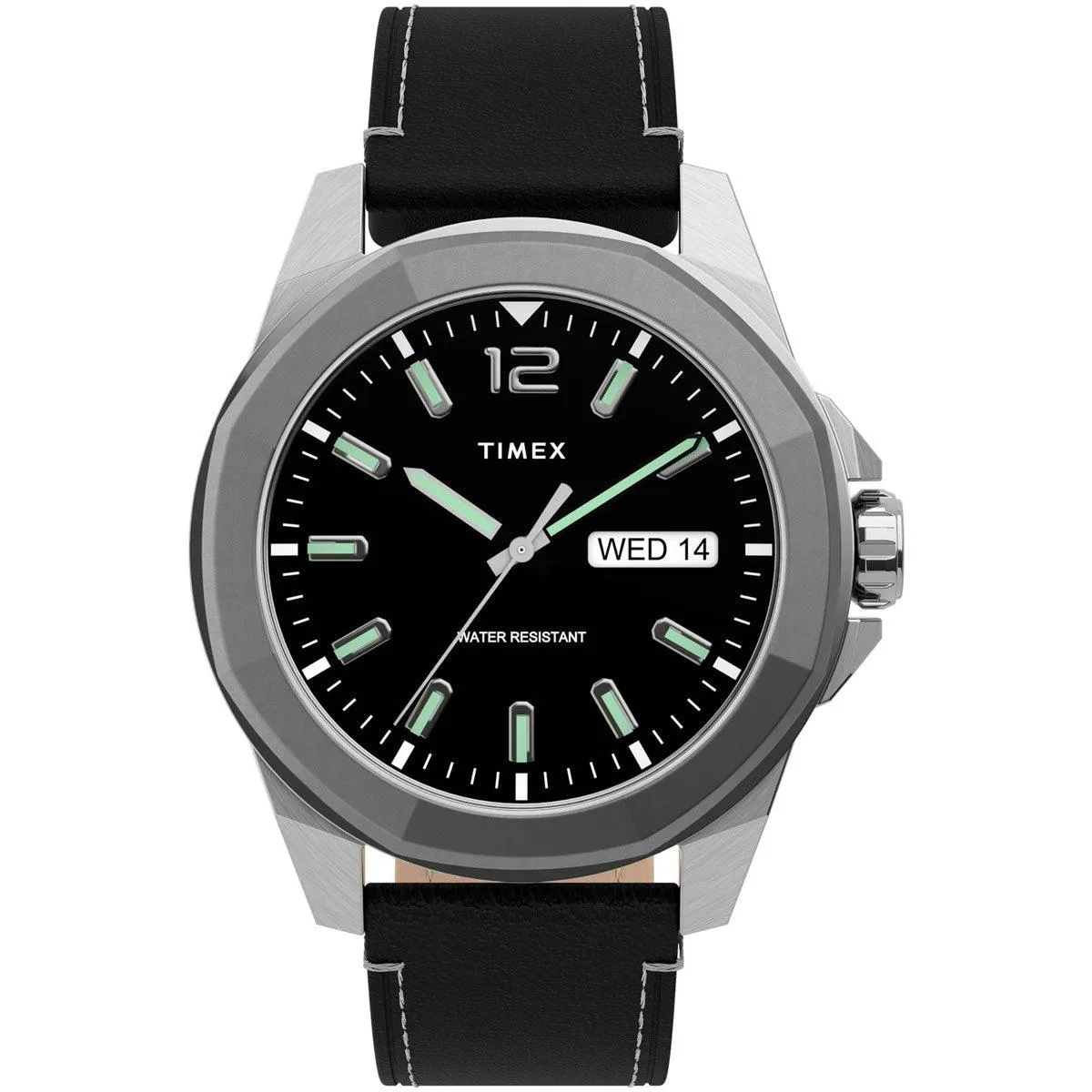 Timex Men's Quartz Watch - Essex Avenue Black Dial Leather Strap | TW2U14900VQ Timex Watches