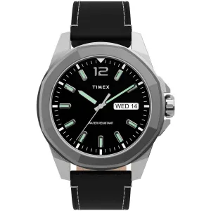 Timex Men's Quartz Watch - Essex Avenue Black Dial Leather Strap | TW2U14900VQ Timex Watches