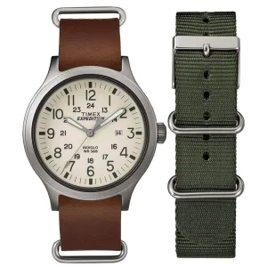 Timex Men's Quartz Watch - Expedition Scout Cream Dial Brown Leather Strap | TWG016100 Timex Watches