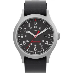 Timex Men's Quartz Watch - Expedition Sierra Black Dial Leather Strap | TW2V07500 Timex Watches