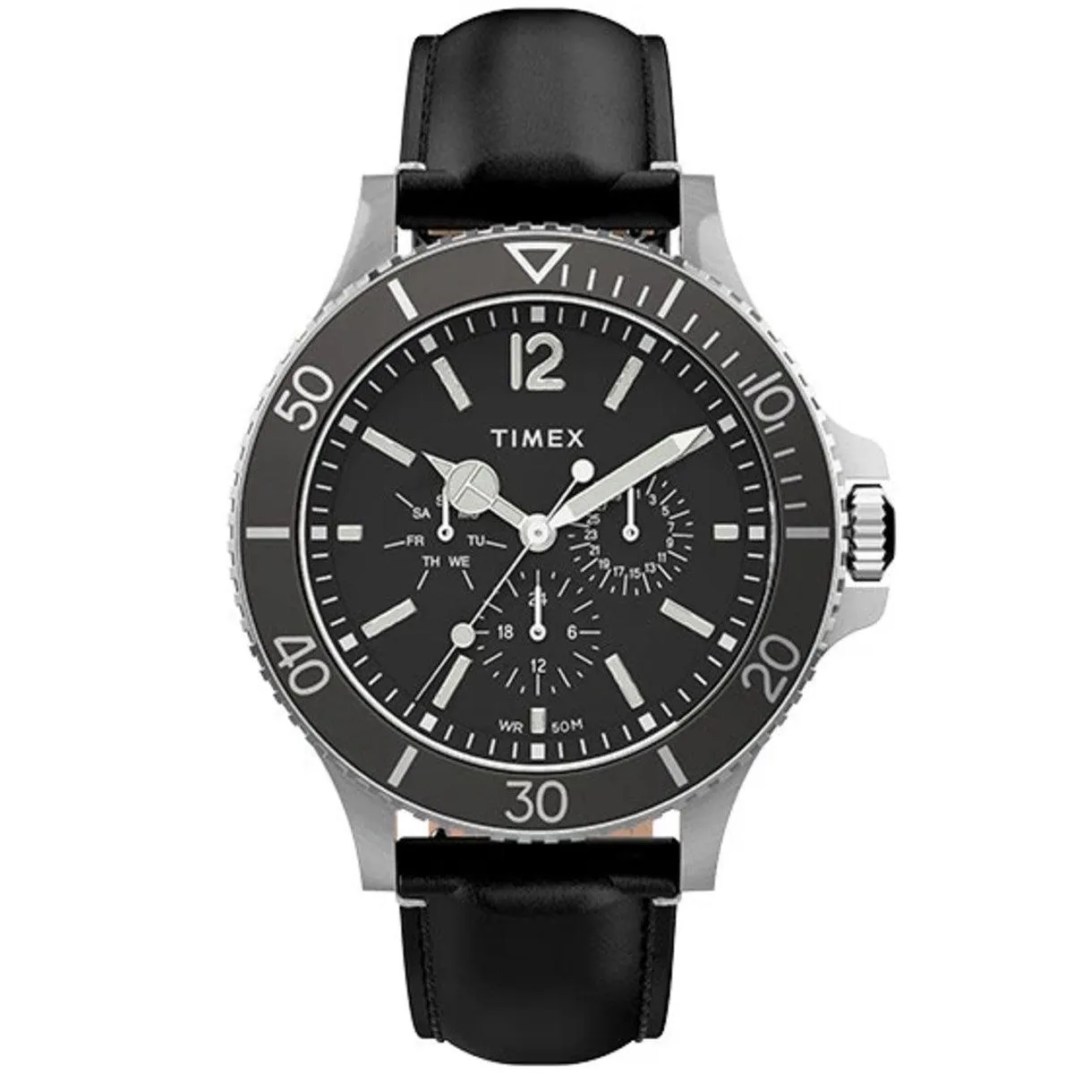 Timex Men's Quartz Watch - Harborside Black Dial Leather Strap | TW2U12900VQ Timex Watches