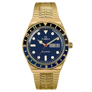 Timex Men's Quartz Watch - Q Reissue Blue Dial Gold Tone Bracelet | TW2U61400ZV Timex Watches