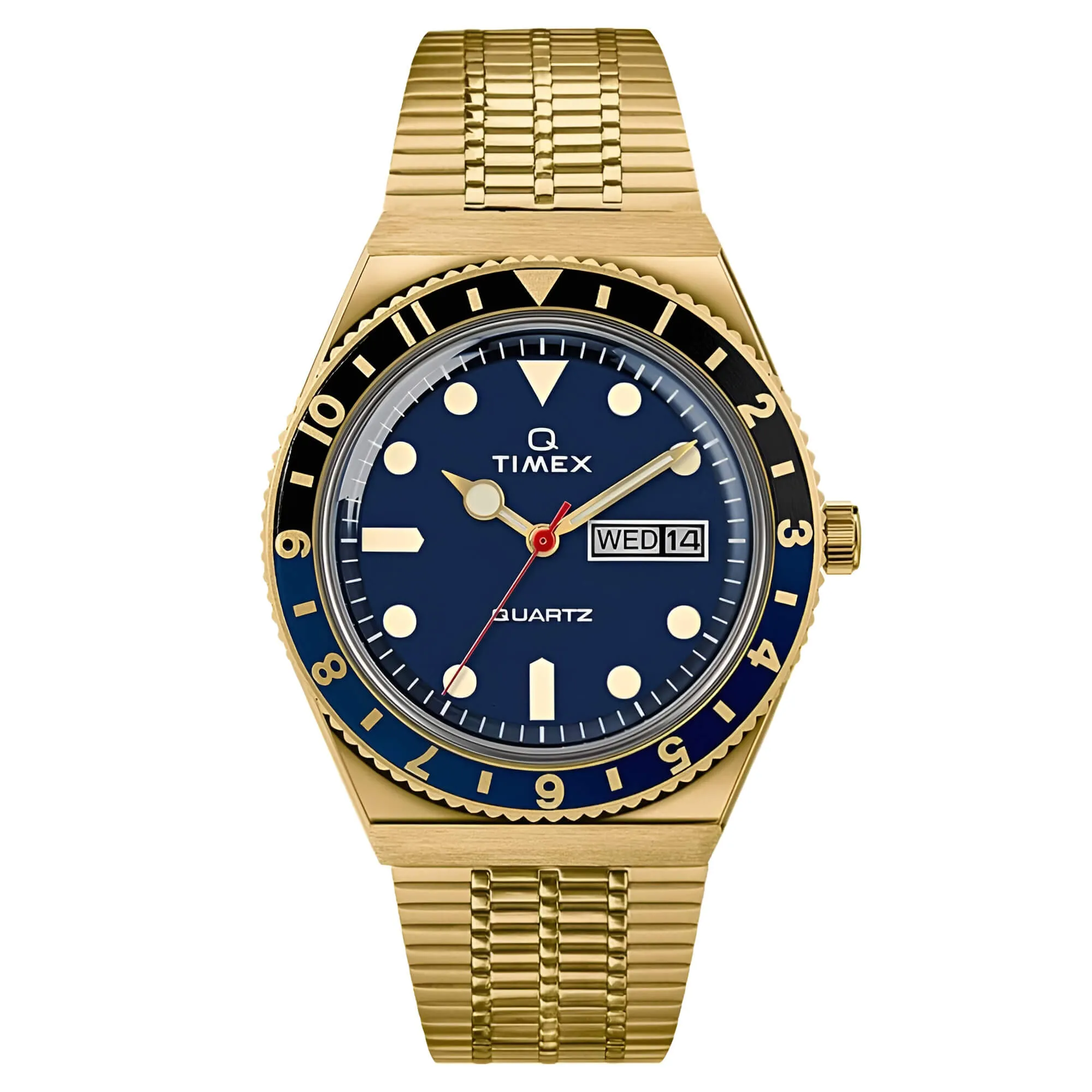Timex Men's Quartz Watch - Q Reissue Blue Dial Gold Tone Bracelet | TW2U61400ZV Timex Watches
