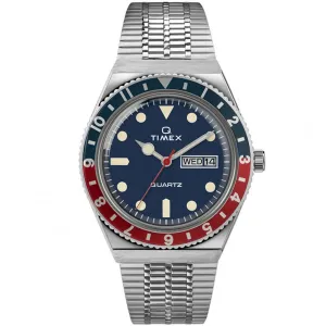 Timex Men's Quartz Watch - Q Timex Blue Dial Silver Steel Bracelet | TW2T80700ZV Timex Watches