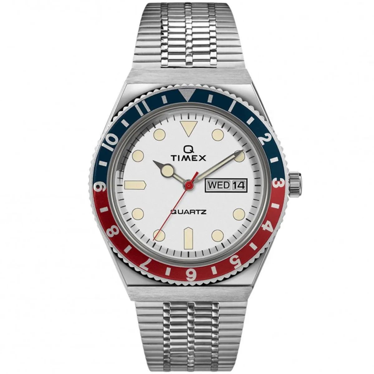 Timex Men's Quartz Watch - Q Timex White Dial Stainless Steel Bracelet | TW2U61200ZV Timex Watches
