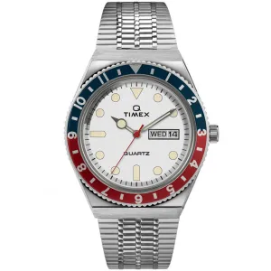 Timex Men's Quartz Watch - Q Timex White Dial Stainless Steel Bracelet | TW2U61200ZV Timex Watches