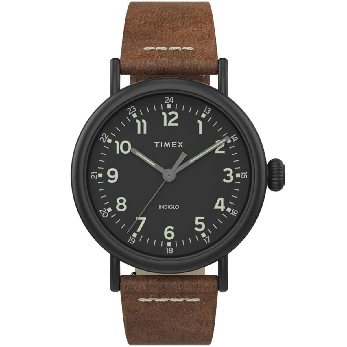 Timex Men's Quartz Watch - Standard Grey Dial Green Leather Strap | TW2T20100VQ Timex Watches