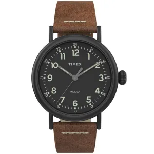 Timex Men's Quartz Watch - Standard Grey Dial Green Leather Strap | TW2T20100VQ Timex Watches