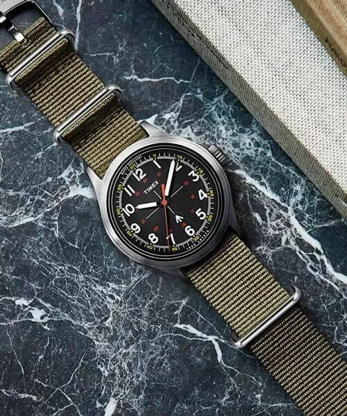 Timex Men's Quartz Watch - Todd Snyder Military Black Dial Green Strap | TW4B05800JR Timex Watches