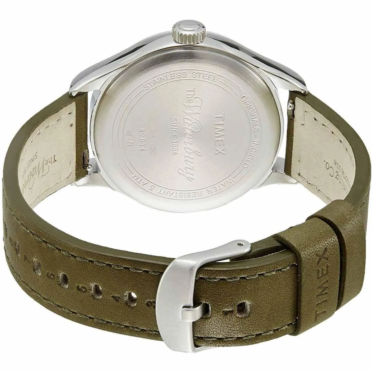 Timex Men's Quartz Watch - Waterbury Cream Dial Green Leather Strap | TW2R71100 Timex Watches