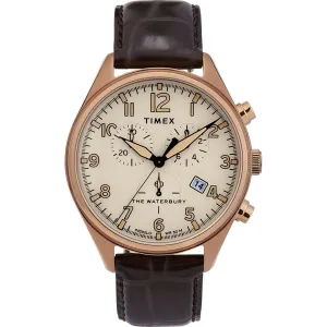 Timex Men's Quartz Watch - Waterbury Tan Dial Brown Leather Strap | TW2R88300 Timex Watches