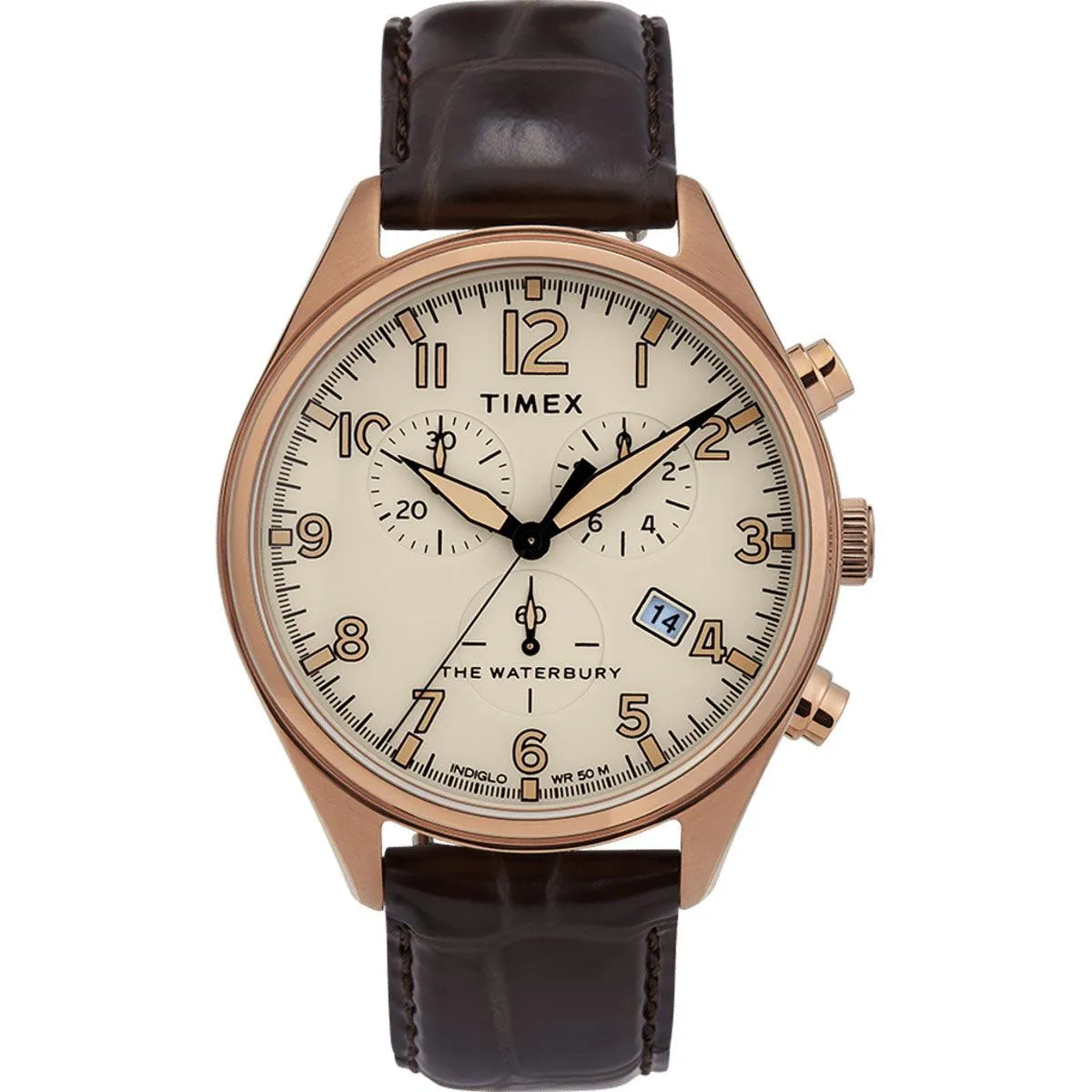Timex Men's Quartz Watch - Waterbury Tan Dial Brown Leather Strap | TW2R88300 Timex Watches