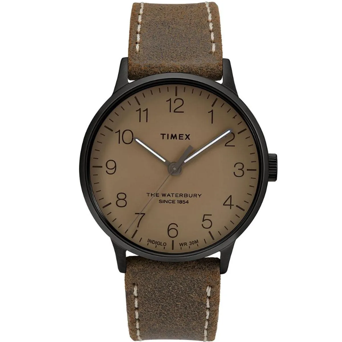 Timex Men's Quartz Watch - Waterbury Tan Dial Brown Leather Strap | TW2T27800VQ Timex Watches