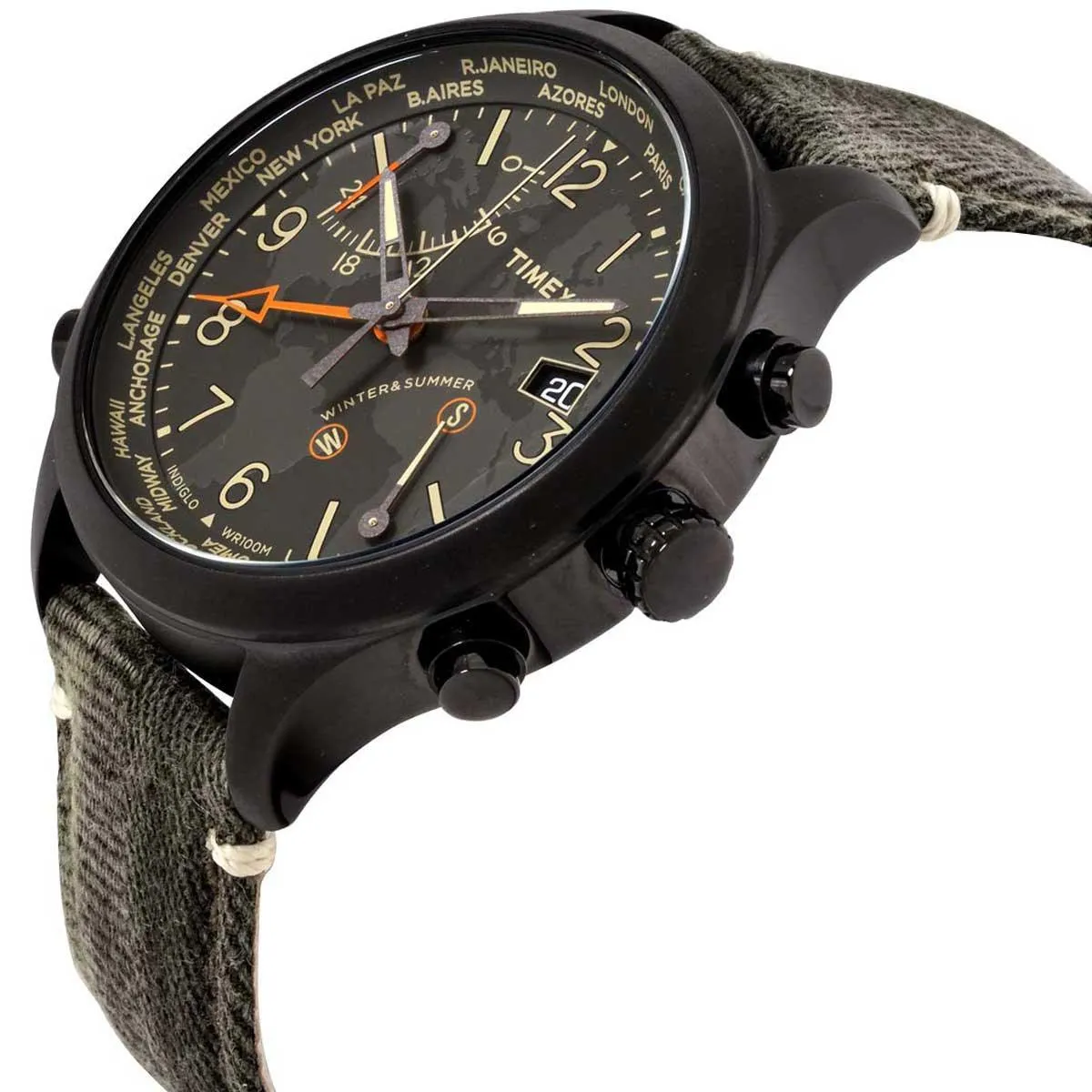 Timex Men's Quartz Watch - Waterbury World Time Green Fabric Strap | TW2R43200 Timex Watches