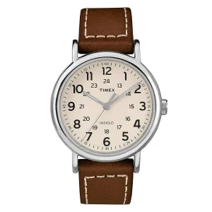 Timex Men's Strap Watch - Weekender Cream Dial Brown Leather | TW2R42400JV Timex Watches
