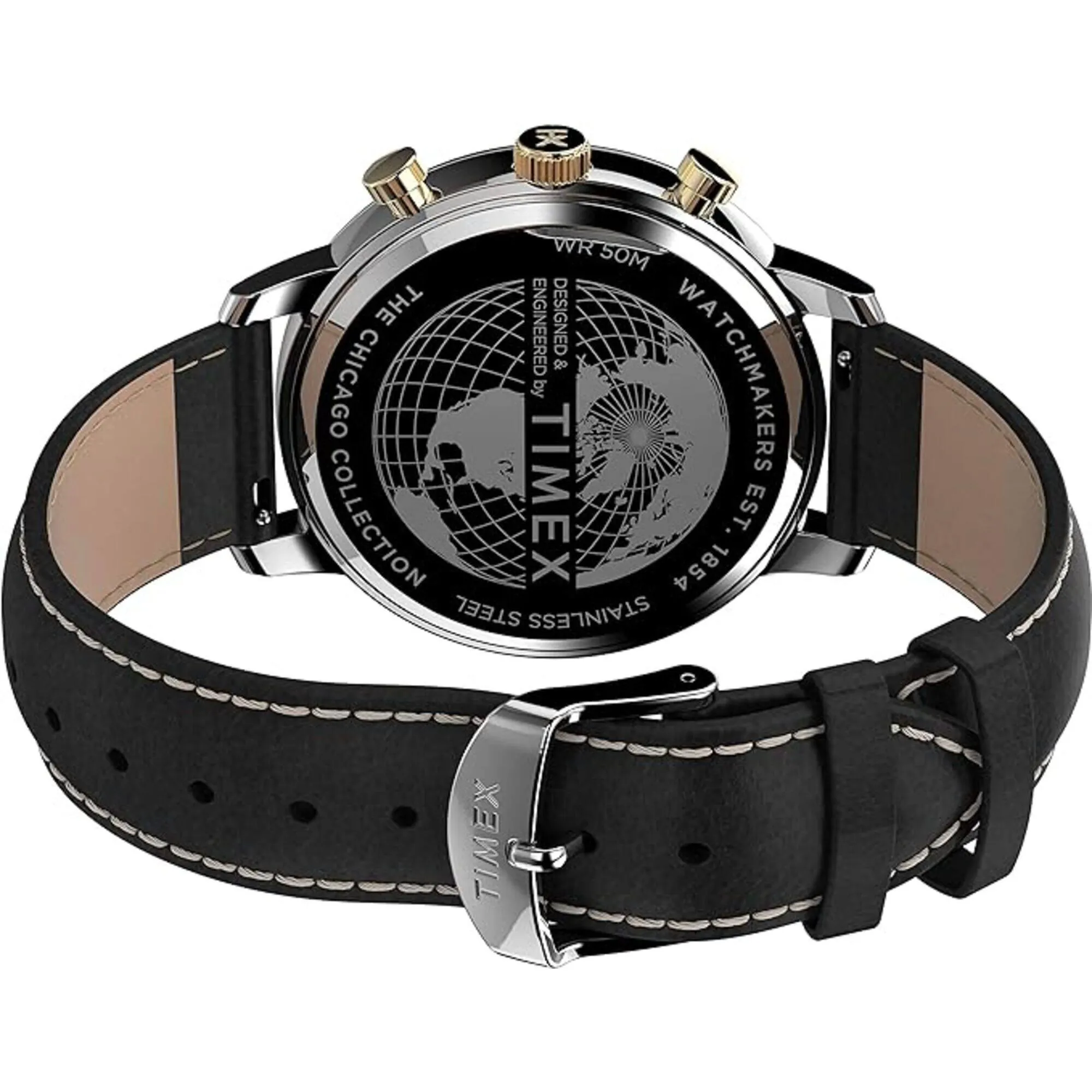 Timex Men's Watch - Chicago Chronograph Black Dial Black Leather Strap | TW2U39100VQ Timex Watches