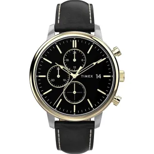 Timex Men's Watch - Chicago Chronograph Black Dial Black Leather Strap | TW2U39100VQ Timex Watches