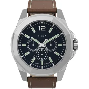 Timex Men's Watch - Essex Avenue Blue Dial Tan Leather Strap Day-Date | TW2U42800 Timex Watches